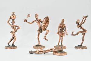 lot 297 image: Set of 5 Copper Colored African Inspired Figurines, One Detached from Base