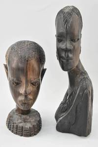lot 295 image: Pair Wooden African Figure Heads