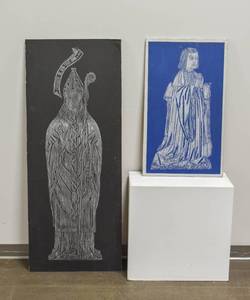 lot 273 image: Five Vintage Grave Rubbing Artworks
