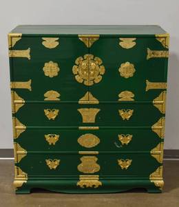 lot 14 image: Green Lacquered Chinese Cabinet