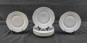 lot 302 image: 7 White Porcelain Salad Plates by Rex Bavaria and Haviland France
