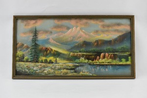 lot 274 image: Signed H. Hayek Pastel Mountain Lake Scene