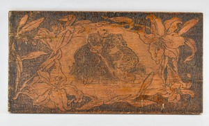 lot 266 image: Signed Gibson Pyrography on Antique Chest Lid Circa 1900