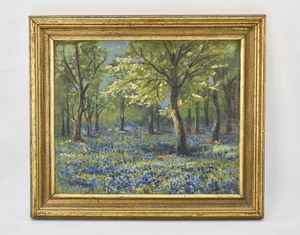 lot 259 image: Signed Bluebonnet Oil Painting on Board