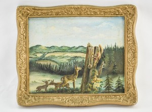 lot 281 image: Fawn and Squirrel Oil Painting Signed W.S. Arnholt 1962