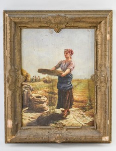 lot 260 image: After Jules Breton Cribleuse de Colza Painting on Board