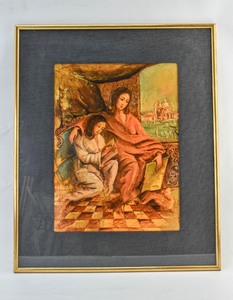 lot 9 image: Oil Painting of Two Women Signed Armant 88