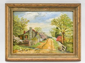 lot 280 image: A Cottage by a Stream Extensive Oil Painting over Lithograph Signed Richard Hayley Lever