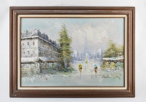 lot 283 image: Parisian Street Scene Painting on Canvas Signed Moulin