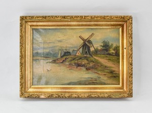 lot 27 image: Dutch Windmill Oil Painting Signed Pieter Vanderlyn 1820