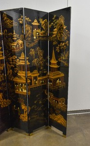 lot 32 image: Large Double Sided Chinese Lacquered 8 Panel Folding Screen