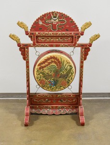lot 1 image: Large Vintage Painted Chinese Ceremonial Drum with Frame