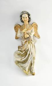 lot 249 image: Vintage Wooden Angel with Flute Sculpture