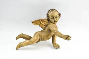 lot 250 image: Vintage Wooden Cherub Sculpture