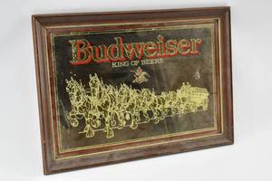 lot 39 image: Vintage Budweiser King of Beers Clydesdales Framed Mirror