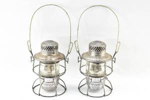 lot 107 image: Pair of Vintage Adams & Westlake or Adlake Kerosene Metal Lanterns