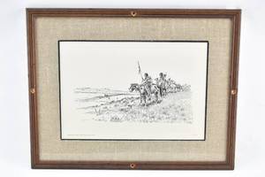 lot 199 image: Charles Russell Cheyenne Watching Union Pacific Track Layers Lithograph