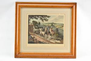 lot 92 image: Antique Stage Coach Framed Engraving by J. Pollard, J. Watson