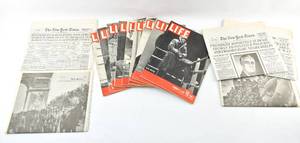 lot 229 image: Assortment of Vintage Life Magazines & NY Times Newspapers, 1940-1945