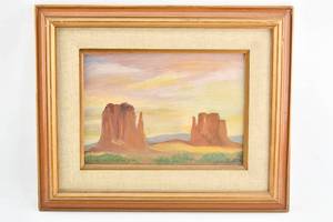lot 131 image: Painting of a Mesa Landscape on Board Signed Harold Schulz