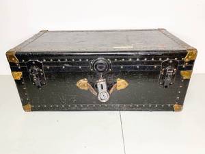 lot 72 image: Antique Black Steamer Trunk Chest