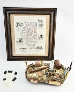 lot 166 image: Abe Lincoln Limestone Artifact Desk Set & Land of Lincoln Map