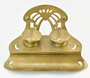 lot 215 image: Vintage Art Nouveau Brass Double Inkwell