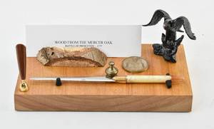 lot 182 image: American History Pen Rest Featuring Pieces of the Mercer Oak
