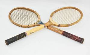 lot 61 image: 2 Vintage Wooden Tennis Rackets