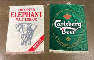 lot 37 image: 2 Danish Alcohol Satin Tapestries