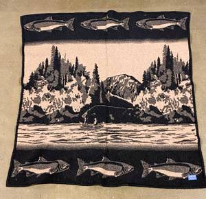 lot 205 image: Pendleton Black Wool Blanket with Fish