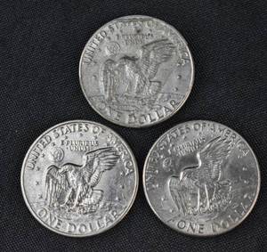 lot 152 image: 3 Vintage 1970s Eisenhower Dollar Coins