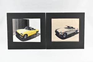 lot 115 image: 2 Hand Colored Drawings of Cars
