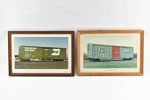 lot 296 image: 2 Vintage Framed Photos of Railroad Boxcars