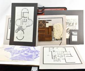 lot 302 image: Large Vintage Portfolio of Sketches, Blueprints, and Samples