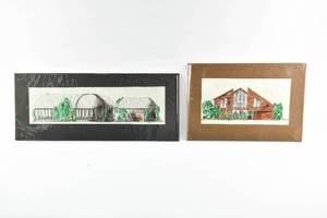 lot 303 image: 2 Hand Drawn and Colored Architectural Drawings, Signed