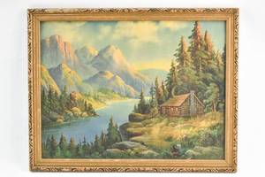 lot 201 image: Framed Digital Print of Mountainside Cabin
