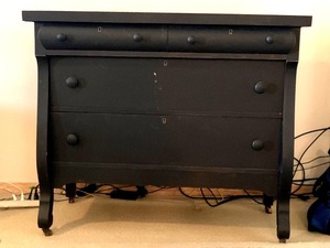 lot 25 image: Vintage Black Painted Wood Dresser