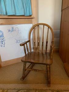 lot 82 image: Puppet Theater, Cute Fuzzy Puppets and Childs Rocking Chair