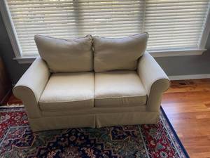 lot 167 image: Custom Tan Love Seat