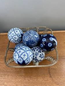 lot 170 image: Decorative Porcelain Balls in Basket