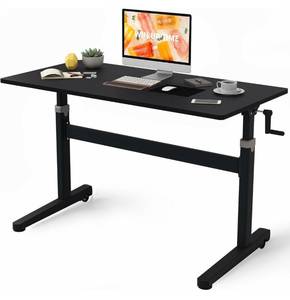 lot 74 image: Win Up Time Manual Standing Desk Adjustable Height- Crank Mobile Standing Desk 48 x 24 Inches Sit Stand Desk Frame & Top, Stand Up Desk on Wheels, Computer Desk Black Frame & Black