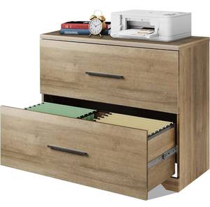 lot 25 image: DEVAISE 2 Drawer Wood Lateral File Cabinet with Anti-tilt Mechanism, Storage Filing Cabinet for Home Office, Gray Oak