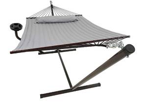 lot 20 image: VITA5 Hammock with Stand Included - Home Must-Haves Outdoor Hammock Two Person for Summer - Portable Backyard Hammock with Stand - 2 Person Hammock Bed with Cupholder - 450lbs Capacity