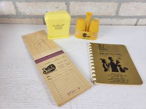 lot 73 image: Vintage Mankato, MN Advertising - 1960s Address Book, Oak Grove Dairy S&P Shakers, Federal Savings and Loan S&P Shakers and Salets Receipt Book