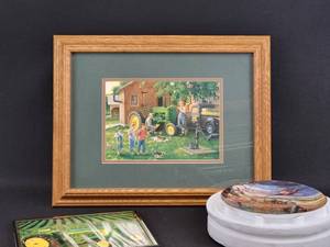 lot 94 image: Framed John Deere Print by Charles Freitag (19 x 15 Overall) and More