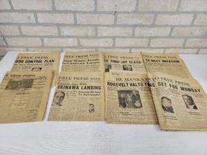 lot 96 image: Lot of Mankato Free Press Newspapers - 1907, 1932, (2)1933, 1937, (3)1945