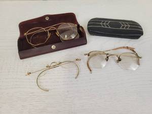 lot 116 image: (3) Pairs of Antique Eyeglasses - 2 Marked as 12K GF