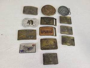 lot 123 image: (13) Vintage Belt Buckles - CENEX, Old Gold Lights, Winchester and More