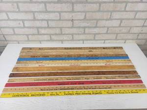 lot 127 image: (13) Vintage Wood Yard Sticks - Mankato, MN - Madison Lake, MN and More
